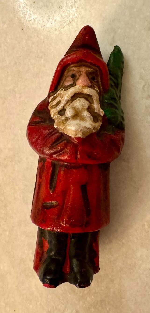 Vintage Cast Iron Santa Claus with Tree Still Coin Bank